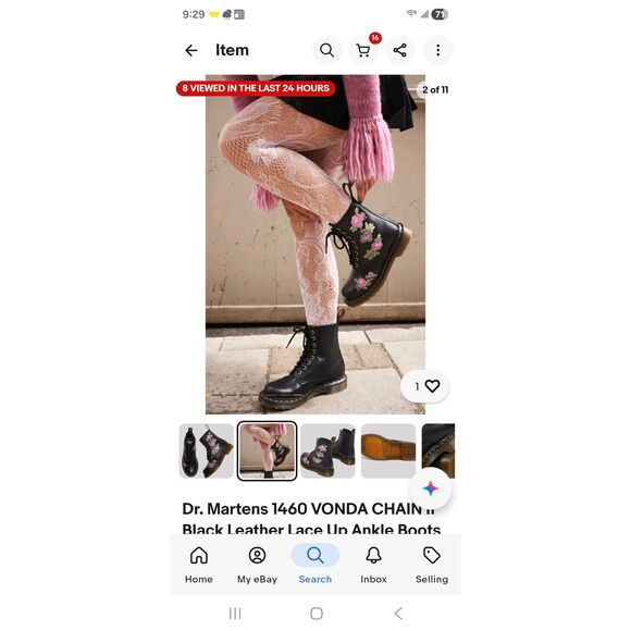 NEW Dr Doc Martens 1460 Vonda II Floral Black Boots Roses Flowers Women's - Picture 4 of 4